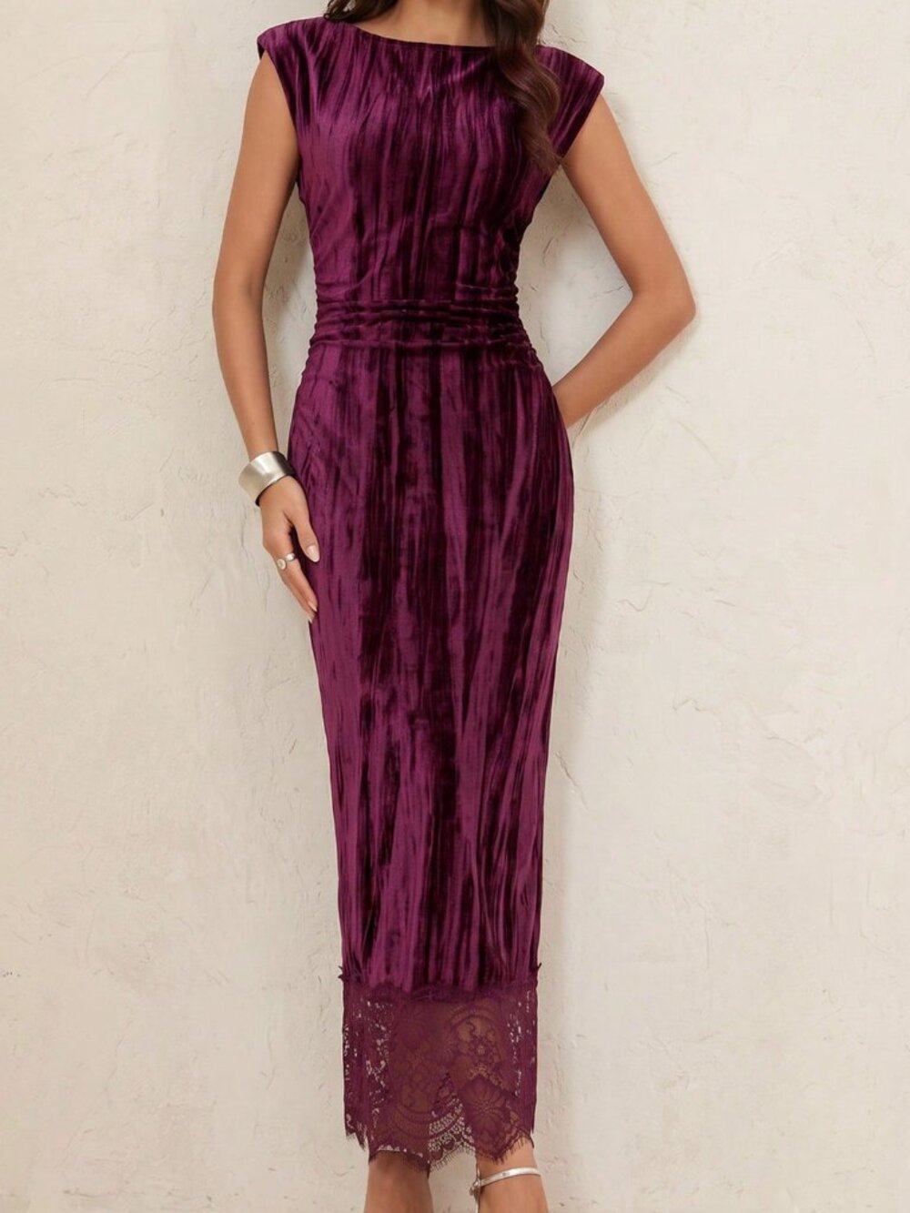 Burgundy Elegant Women's Pure Elastic Bodycon Dress